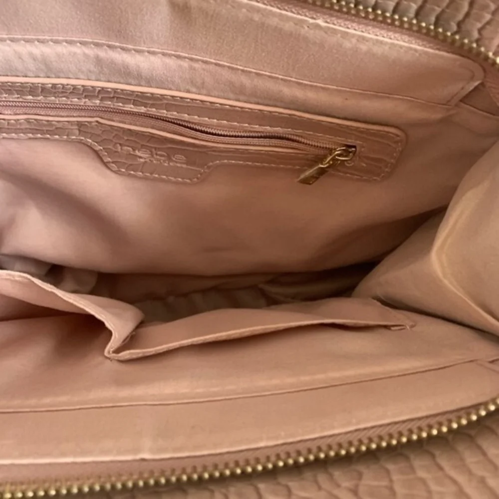 Bebe Natalie Dusty Pink Croco Faux Leather Satchel Tote Bag NWT